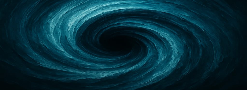 Swirling blue vortex with textured concentric rings spiraling toward a dark central void