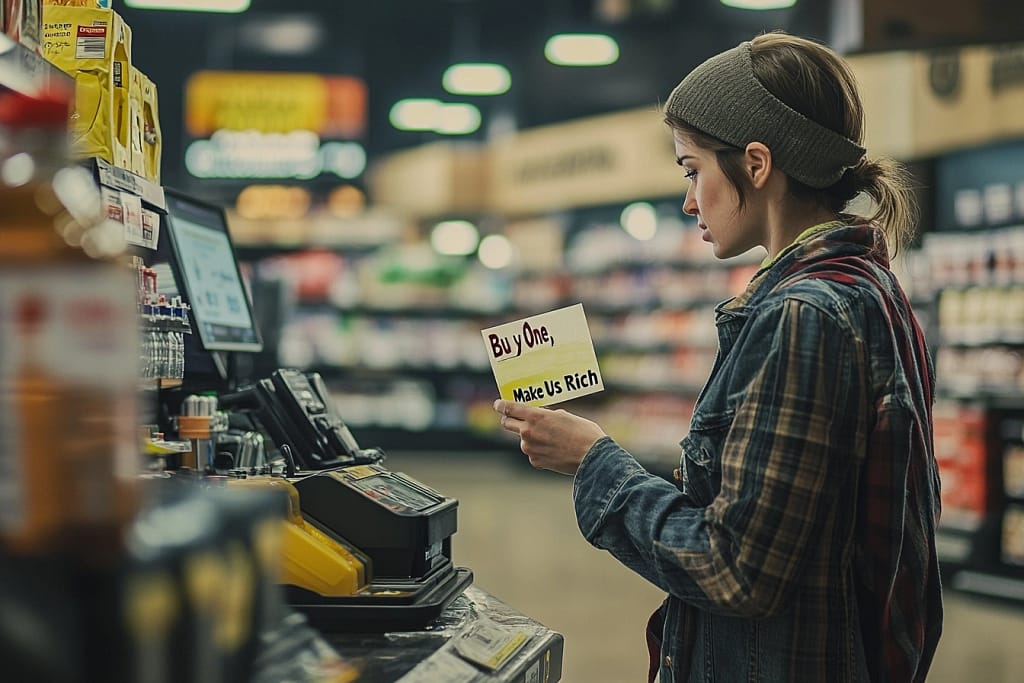 Sad customer with coupon