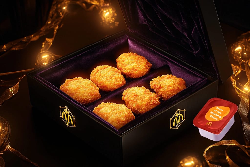 McLuxury Nuggets in velvet box with Tears of the Working Class dipping sauce