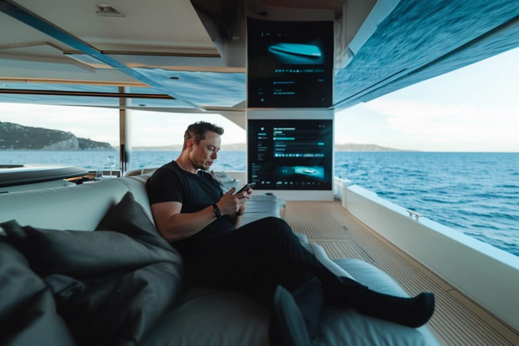 Elon Musk sitting on his luxury superyacht needing more chill time