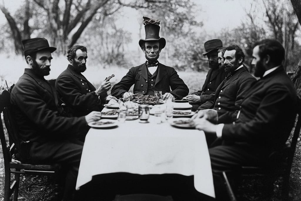 Abe Lincoln with beef jerky from stovepipe hat