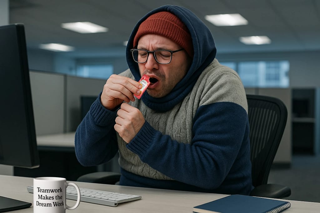 employee eating condiment packet for lunch